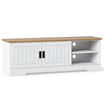 Farmhouse TV Stand for TVs up to 65 Inch with Sliding Doors and Storage Cabinets-White - White - Entertainment Centers