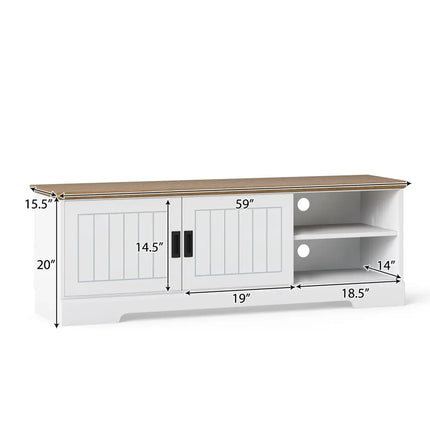 Farmhouse TV Stand for TVs up to 65 Inch with Sliding Doors and Storage Cabinets-White - White - Entertainment Centers