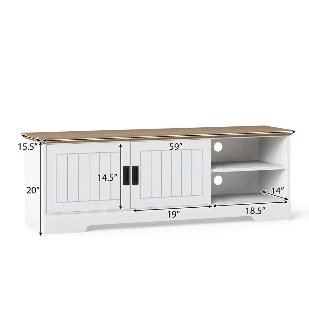 Farmhouse TV Stand for TVs up to 65 Inch with Sliding Doors and Storage Cabinets-White - White - Entertainment Centers
