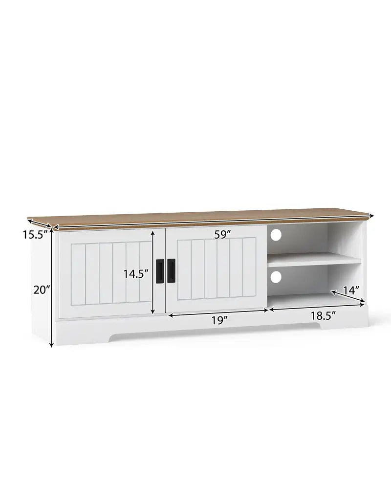Farmhouse TV Stand for TVs up to 65 Inch with Sliding Doors and Storage Cabinets-White - White - Entertainment Centers