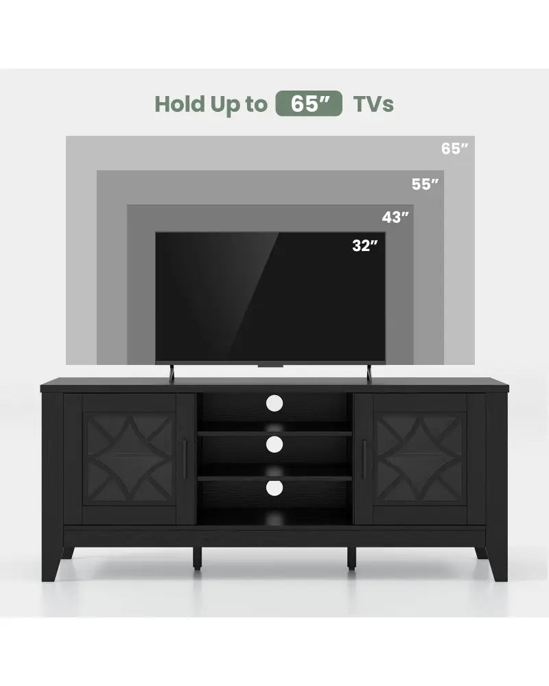 Farmhouse TV Stand for TVs Up to 65 Inches 4 Adjustable Shelves-Black - Black - Entertainment Centers & TV Stands