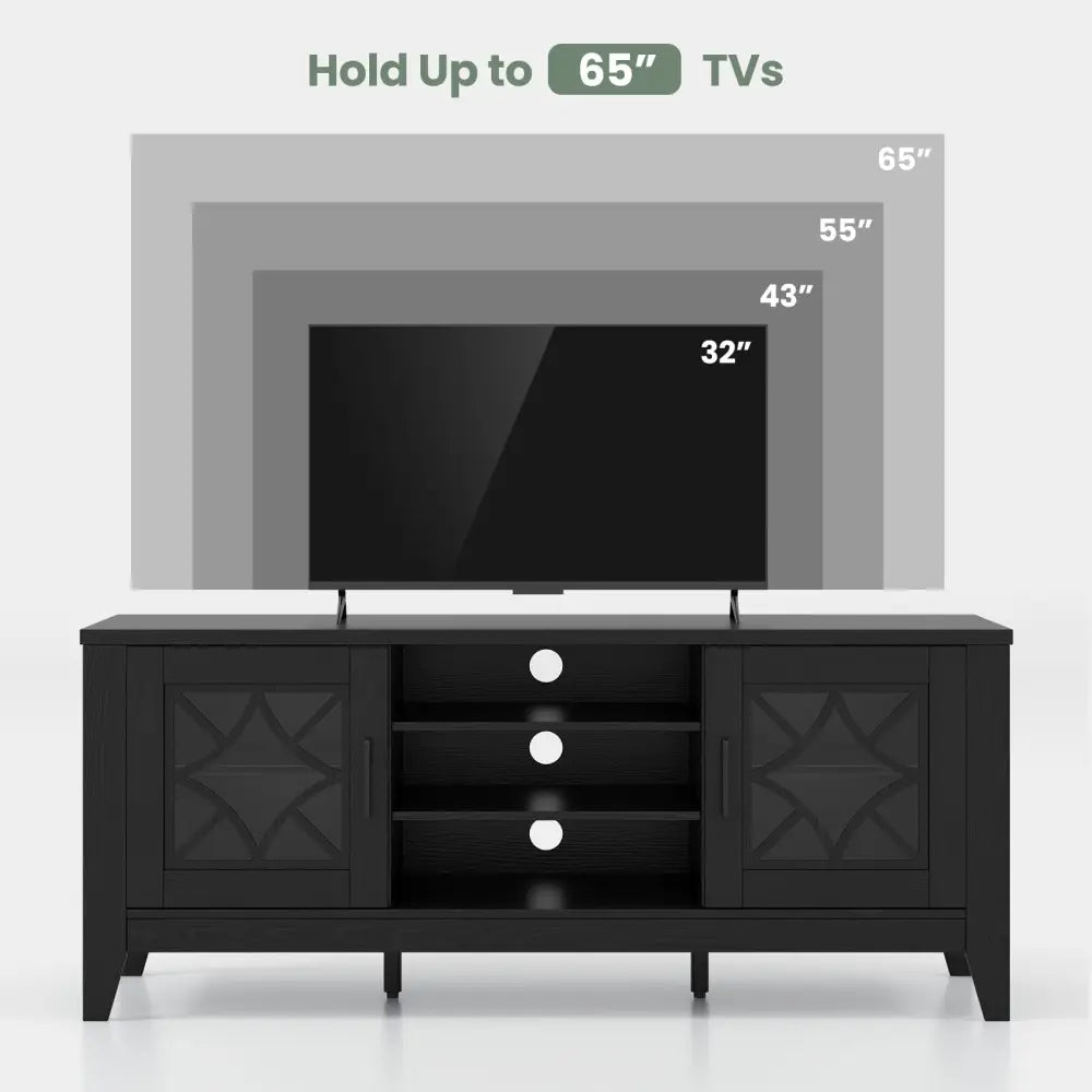 Farmhouse TV Stand for TVs Up to 65 Inches 4 Adjustable Shelves-Black - Black - Entertainment Centers & TV Stands