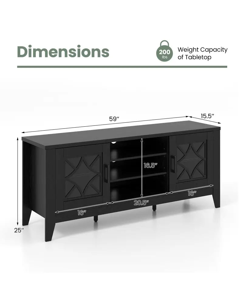 Farmhouse TV Stand for TVs Up to 65 Inches 4 Adjustable Shelves-Black - Black - Entertainment Centers & TV Stands