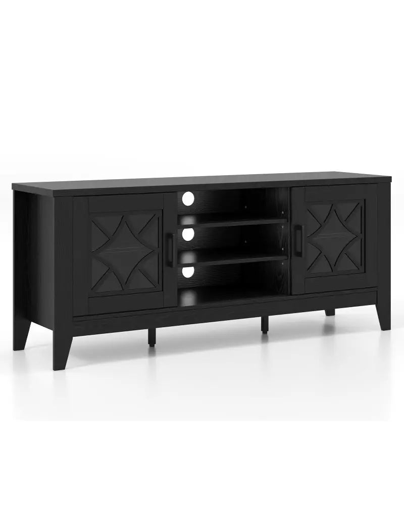Farmhouse TV Stand for TVs Up to 65 Inches 4 Adjustable Shelves-Black - Black - Entertainment Centers & TV Stands