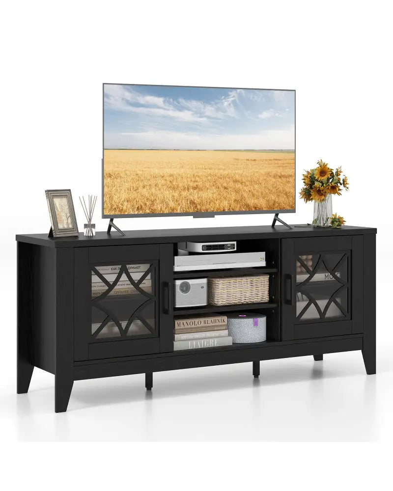 Farmhouse TV Stand for TVs Up to 65 Inches 4 Adjustable Shelves-Black - Black - Entertainment Centers & TV Stands