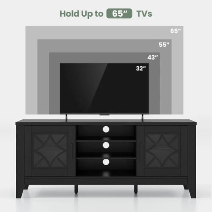 Farmhouse TV Stand for TVs Up to 65 Inches 4 Adjustable Shelves-Black - Black - Living Room