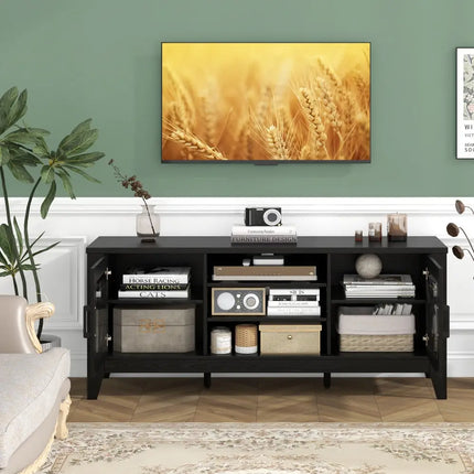 Farmhouse TV Stand for TVs Up to 65 Inches 4 Adjustable Shelves-Black - Black - Living Room
