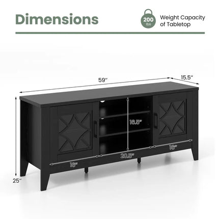 Farmhouse TV Stand for TVs Up to 65 Inches 4 Adjustable Shelves-Black - Black - Living Room