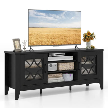 Farmhouse TV Stand for TVs Up to 65 Inches 4 Adjustable Shelves-Black - Black - Living Room