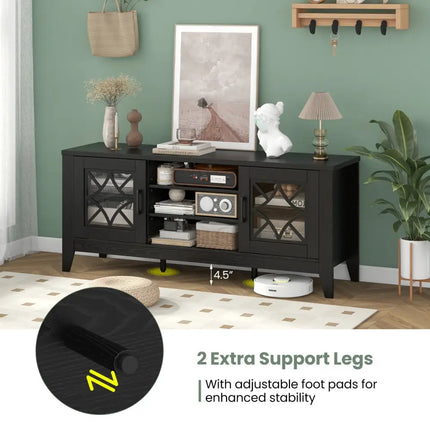 Farmhouse TV Stand for TVs Up to 65 Inches 4 Adjustable Shelves-Black - Black - Living Room