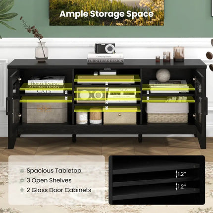 Farmhouse TV Stand for TVs Up to 65 Inches 4 Adjustable Shelves-Black - Black - Living Room