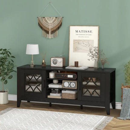 Farmhouse TV Stand for TVs Up to 65 Inches 4 Adjustable Shelves-Black - Black - Living Room