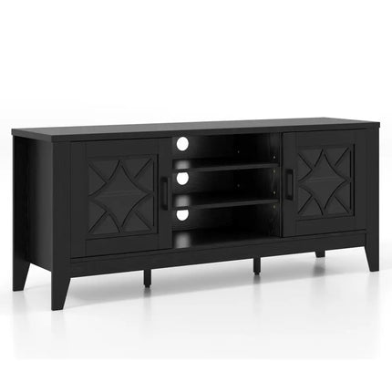 Farmhouse TV Stand for TVs Up to 65 Inches 4 Adjustable Shelves-Black - Black - Living Room