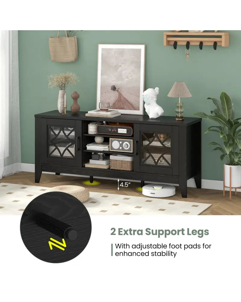 Farmhouse TV Stand for TVs Up to 65 Inches 4 Adjustable Shelves-Black - Black - Entertainment Centers & TV Stands