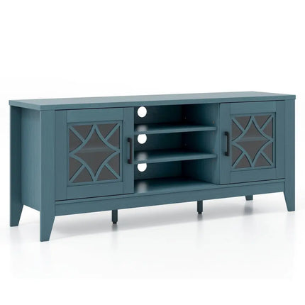 Farmhouse TV Stand for TVs Up to 65 Inches 4 Adjustable Shelves-Teal Blue - Blue - Living Room
