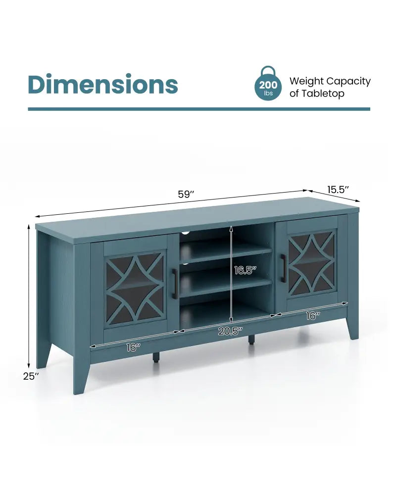 Farmhouse TV Stand for TVs Up to 65 Inches 4 Adjustable Shelves-Teal Blue - Blue - Entertainment Centers & TV Stands