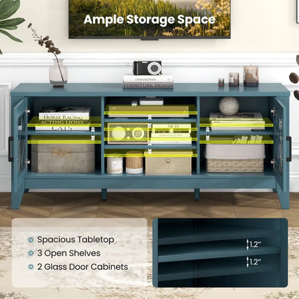 Farmhouse TV Stand for TVs Up to 65 Inches 4 Adjustable Shelves-Teal Blue - Blue - Living Room