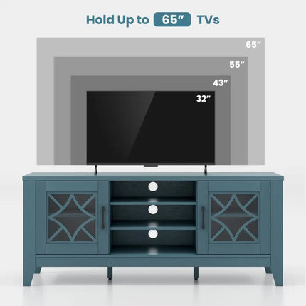 Farmhouse TV Stand for TVs Up to 65 Inches 4 Adjustable Shelves-Teal Blue - Blue - Living Room