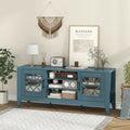 Farmhouse TV Stand for TVs Up to 65 Inches 4 Adjustable Shelves-Teal Blue - Blue - Entertainment Centers & TV Stands