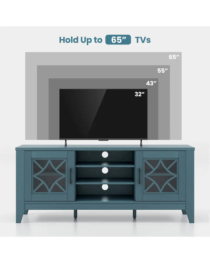 Farmhouse TV Stand for TVs Up to 65 Inches 4 Adjustable Shelves-Teal Blue - Blue - Entertainment Centers & TV Stands