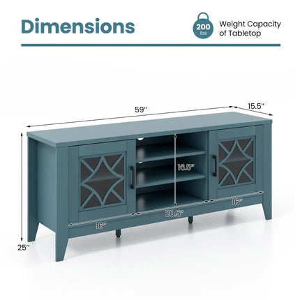 Farmhouse TV Stand for TVs Up to 65 Inches 4 Adjustable Shelves-Teal Blue - Blue - Living Room