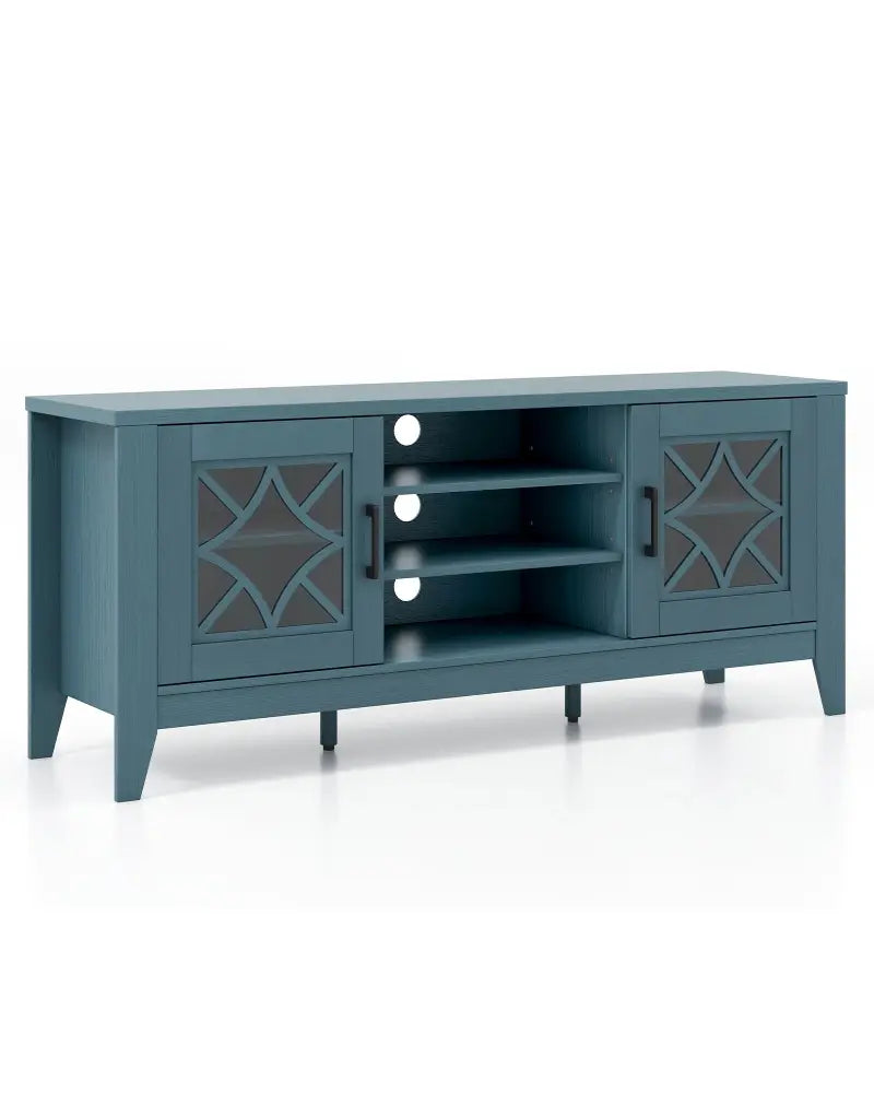 Farmhouse TV Stand for TVs Up to 65 Inches 4 Adjustable Shelves-Teal Blue - Blue - Entertainment Centers & TV Stands