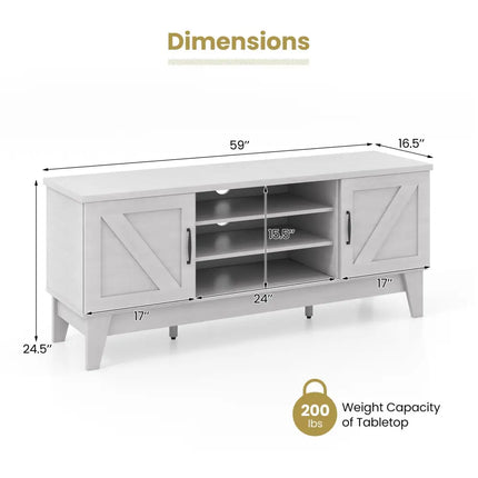Farmhouse TV Stand for TVs Up to 65 Inches with 2 Barn Door Cabinets-Gray - Gray - Living Room