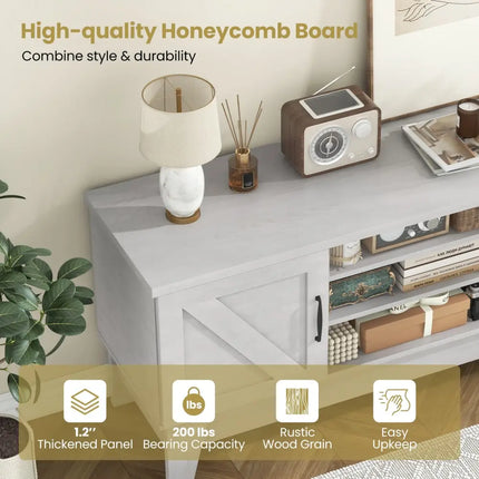 Farmhouse TV Stand for TVs Up to 65 Inches with 2 Barn Door Cabinets-Gray - Gray - Living Room