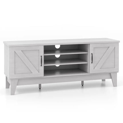 Farmhouse TV Stand for TVs Up to 65 Inches with 2 Barn Door Cabinets-Gray - Gray - Living Room