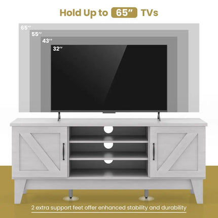 Farmhouse TV Stand for TVs Up to 65 Inches with 2 Barn Door Cabinets-Gray - Gray - Living Room