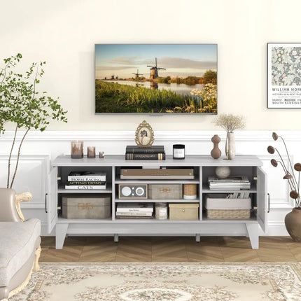 Farmhouse TV Stand for TVs Up to 65 Inches with 2 Barn Door Cabinets-Gray - Gray - Living Room
