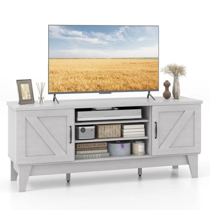 Farmhouse TV Stand for TVs Up to 65 Inches with 2 Barn Door Cabinets-Gray - Gray - Living Room
