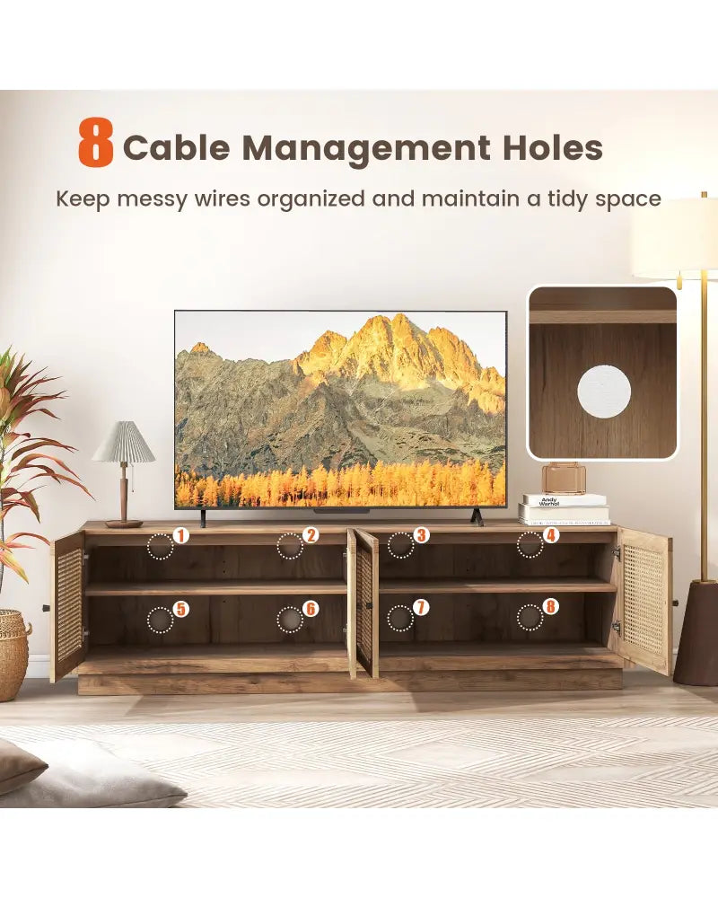Farmhouse TV Stand for TVs up to 75 Inches with 2 Cabinets-Oak - Oak - Entertainment Centers & TV Stands