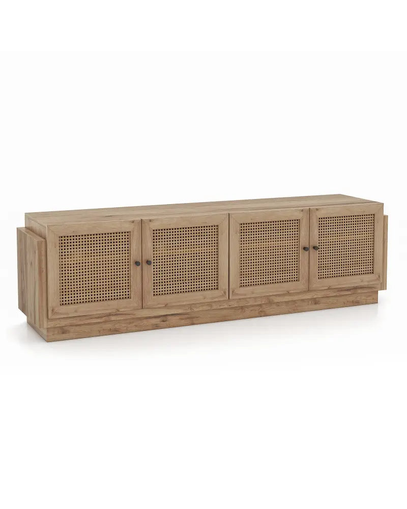 Farmhouse TV Stand for TVs up to 75 Inches with 2 Cabinets-Oak - Oak - Entertainment Centers & TV Stands