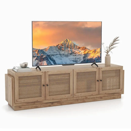 Farmhouse TV Stand for TVs up to 75 Inches with 2 Cabinets-Oak - Oak - Entertainment Centers & TV Stands