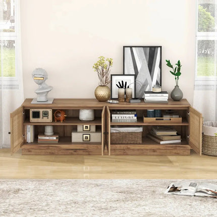 Farmhouse TV Stand for TVs up to 75 Inches with 2 Cabinets-Oak - Oak - Entertainment Centers & TV Stands