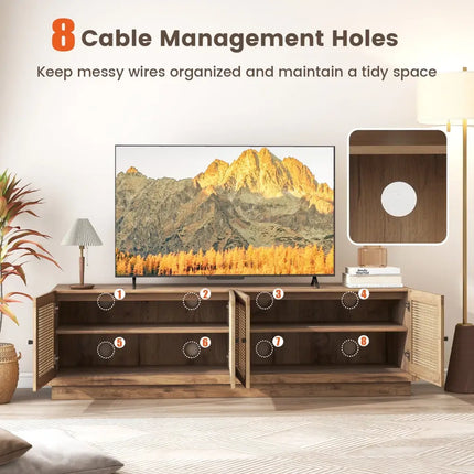 Farmhouse TV Stand for TVs up to 75 Inches with 2 Cabinets-Oak - Oak - Entertainment Centers & TV Stands