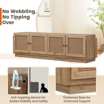 Farmhouse TV Stand for TVs up to 75 Inches with 2 Cabinets-Oak - Oak - Entertainment Centers & TV Stands