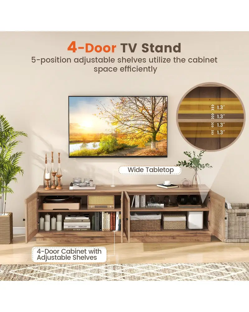 Farmhouse TV Stand for TVs up to 75 Inches with 2 Cabinets-Oak - Oak - Entertainment Centers & TV Stands
