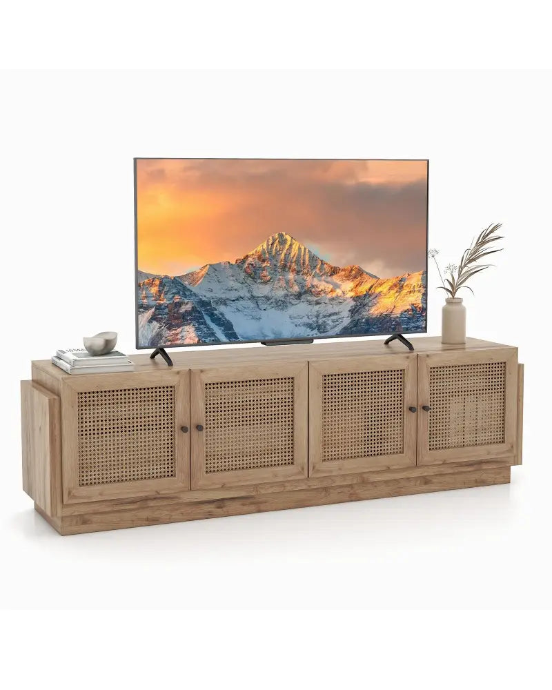 Farmhouse TV Stand for TVs up to 75 Inches with 2 Cabinets-Oak - Oak - Entertainment Centers & TV Stands