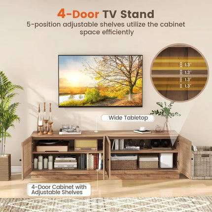 Farmhouse TV Stand for TVs up to 75 Inches with 2 Cabinets-Oak - Oak - Entertainment Centers & TV Stands