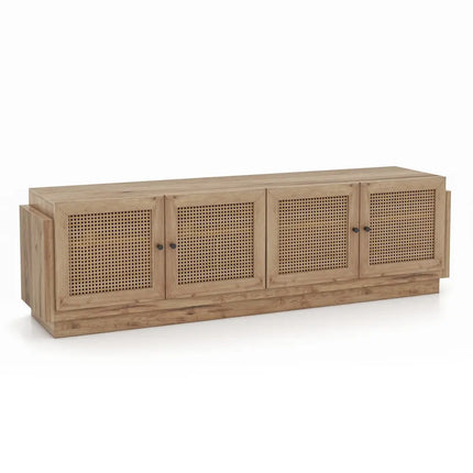 Farmhouse TV Stand for TVs up to 75 Inches with 2 Cabinets-Oak - Oak - Entertainment Centers & TV Stands