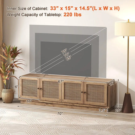 Farmhouse TV Stand for TVs up to 75 Inches with 2 Cabinets-Oak - Oak - Entertainment Centers & TV Stands