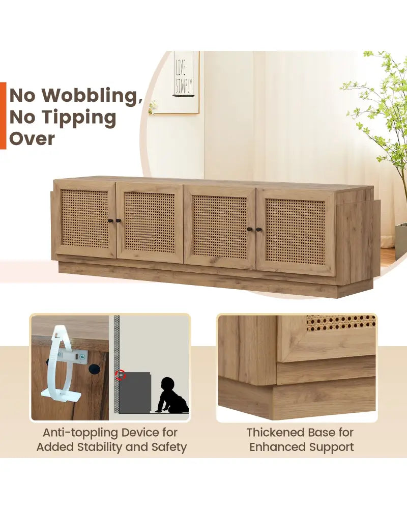 Farmhouse TV Stand for TVs up to 75 Inches with 2 Cabinets-Oak - Oak - Entertainment Centers & TV Stands