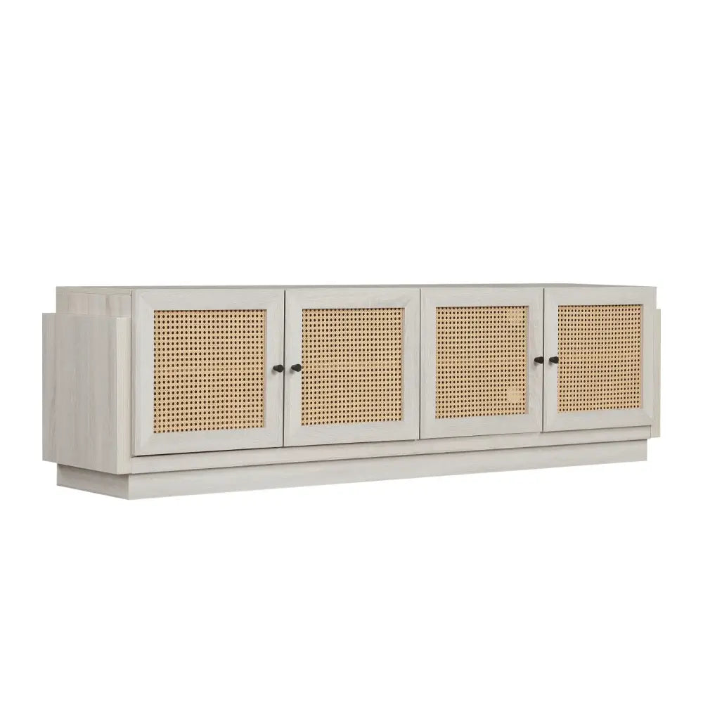 Farmhouse TV Stand for TVs up to 75 Inches with 2 Cabinets-White - White - Entertainment Centers & TV Stands