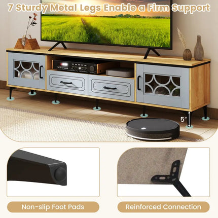 Farmhouse TV Stand for TVs up to 80 Inch with 2 Drawers-Oak and Gray - Oak - Entertainment Centers & TV Stands