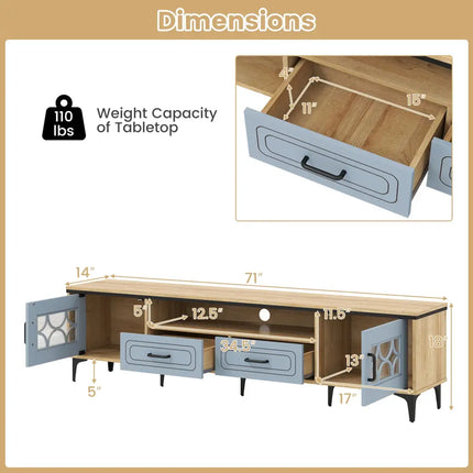 Farmhouse TV Stand for TVs up to 80 Inch with 2 Drawers-Oak and Gray - Oak - Entertainment Centers & TV Stands
