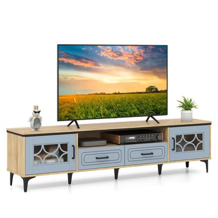 Farmhouse TV Stand for TVs up to 80 Inch with 2 Drawers-Oak and Gray - Oak - Entertainment Centers & TV Stands