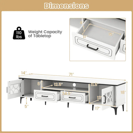 Farmhouse TV Stand for TVs up to 80 Inch with 2 Drawers-White - White - Entertainment Centers & TV Stands