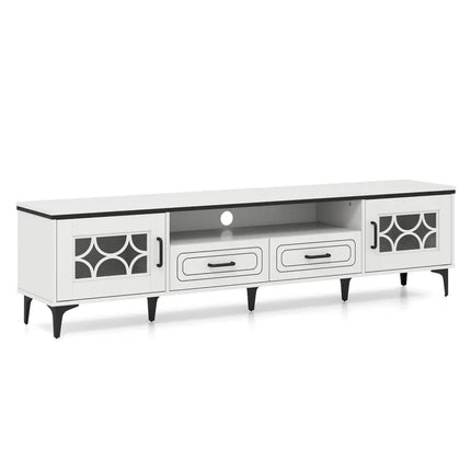 Farmhouse TV Stand for TVs up to 80 Inch with 2 Drawers-White - White - Entertainment Centers & TV Stands